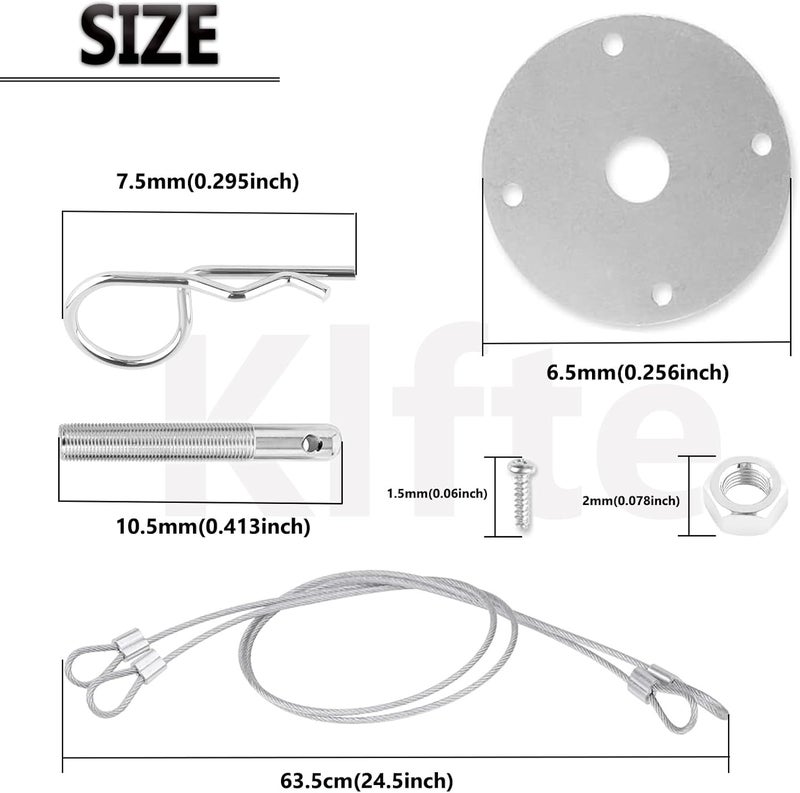 Klfte 2 Pack Trucks Hood Pin for Car, Stainless Steel Hood Pin Lock Clip with Racing Lanyard for Fixing Car Hood Cover & Reduce Shaking(Sliver) - Image 2